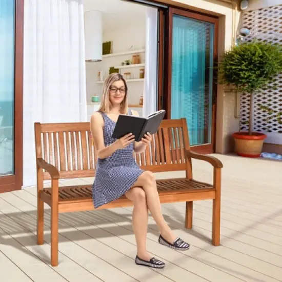 Costway 50'' Two Person Outdoor Garden Bench Loveseat Porch Chair Solid Wood W/Armrest image {2}