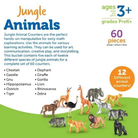 Learning Resources Jungle Animal Counters - 60 Pieces, Ages 3+ Toddler Learning Toys, Educational Counting and Sorting Toys image {4}