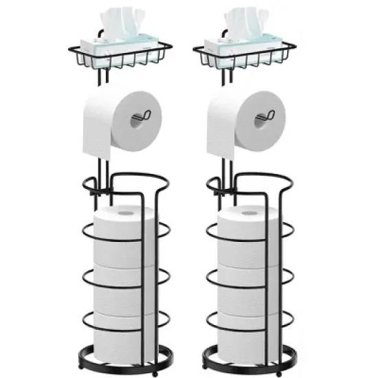 DOMETOUR Toilet Paper Holder Stand with Shelf, Bathroom Freestanding Toilet Paper Stand Holds 4 Rolls, Tissue Paper Roll Dispenser image {9}