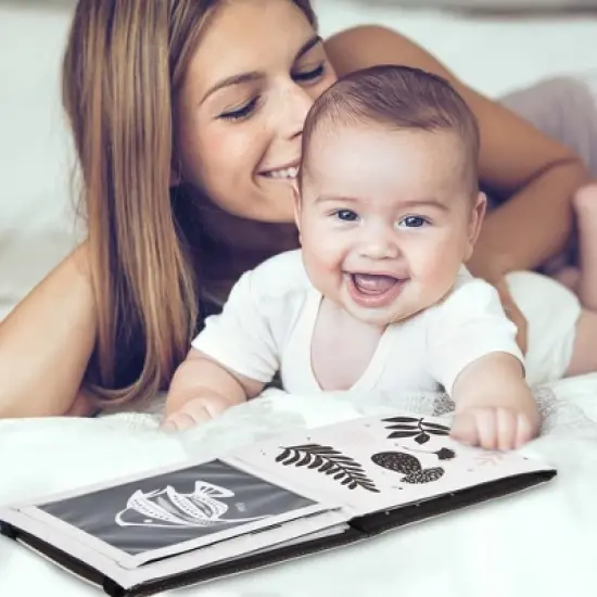 Soft Tummy Time Book with Baby-Safe Mirror - Black & White Montessori Toy with Crinkle & 20 High-Contrast Designs for Infant Development image {7}