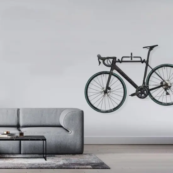 Charles Daily Wall Mounted Bike Rack - Foldable, Space Saving & Bike Storage Solution with Foam Padded Frame Protection - Core Black & Grey image {1}