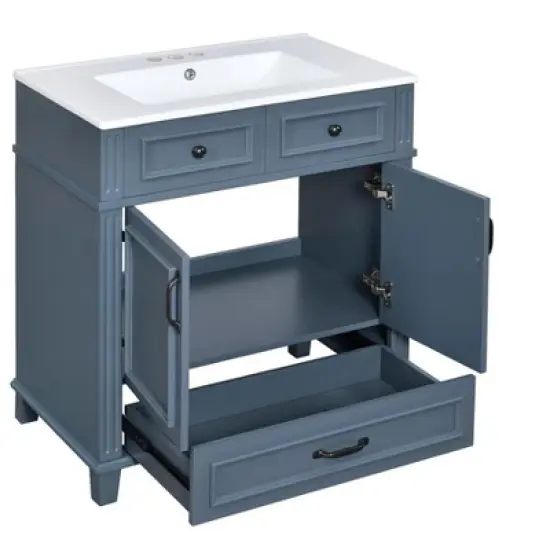 YOOCOZZ Wooden Retro Bathroom Vanity with Ceramic Sink, Storage Cabinet and Drawers image {10}