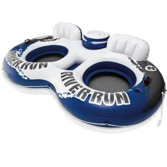 Intex River Run II Inflatable 2 Person Pool Tube Float &  Beverage Cooler Holder image {1}