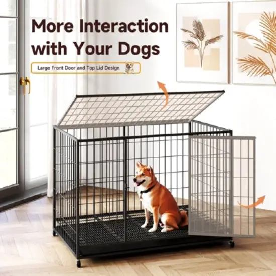 XBRIGH 42/38 Inch Dog Crates for Meidum Small Dogs Folding Metal Wire Cages Dog Kennels Pet Cage with Double-Door, Removable Tray White image {1}