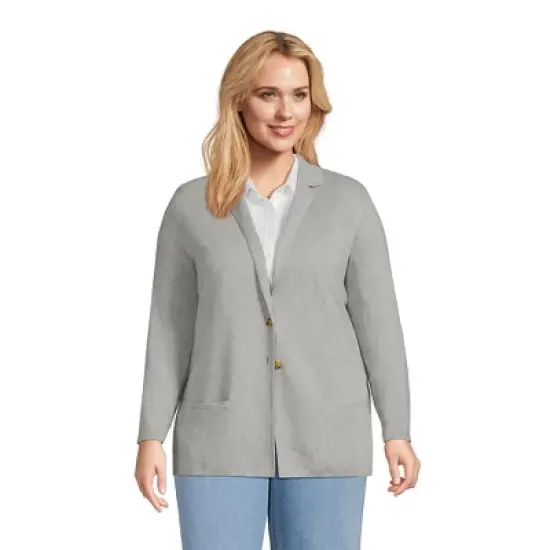 Lands' End Women's Fine Gauge Cotton Button Front Blazer Sweater image {4}