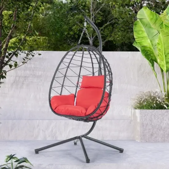 Patio Swing Egg Chair With Stand,Wicker Egg Chair,Hanging Basket Chair,Hammock Chair -Maison Boucle image {12}