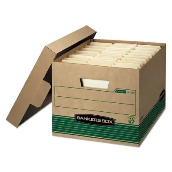 Bankers Box STOR/FILE Medium-Duty 100% Recycled Storage Boxes, Letter/Legal Files, 12.5" x 16.25" x 10.25", Kraft/Green, 12/Carton image {5}