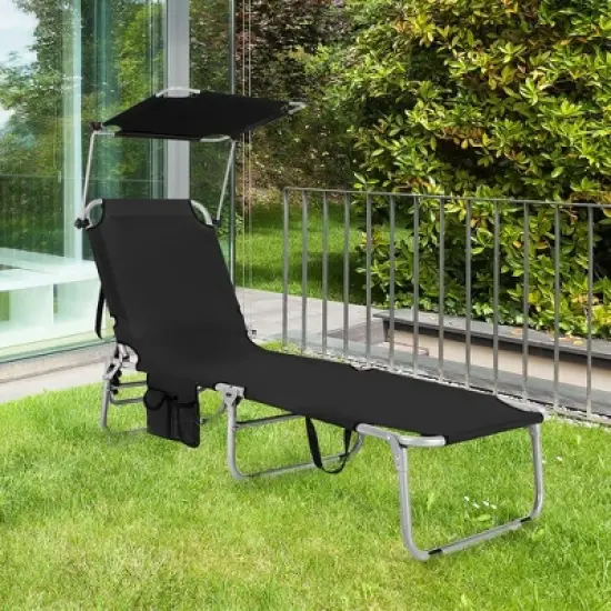 Costway 2 PCS Foldable Sun Shading Lounge Chair Adjustable Beach Sunbathing Recliner Black image {8}