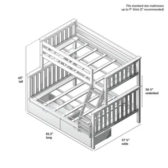 Max & Lily Twin over Full Bunk Bed with Under Bed Storage Drawers image {5}