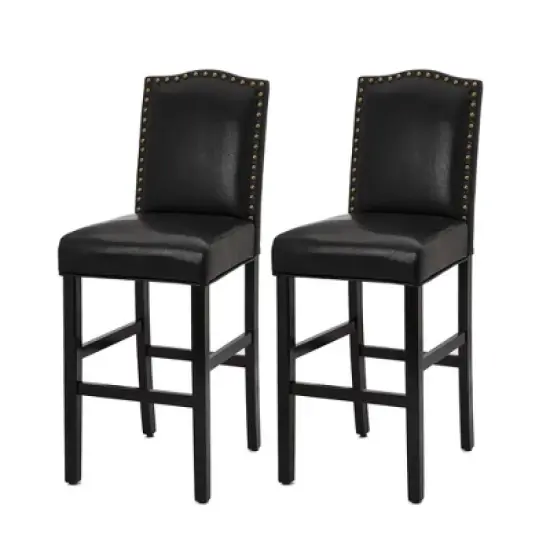 Set of 2 Upholstered PU Barstools with Studded Decor - Glitzhome image {9}