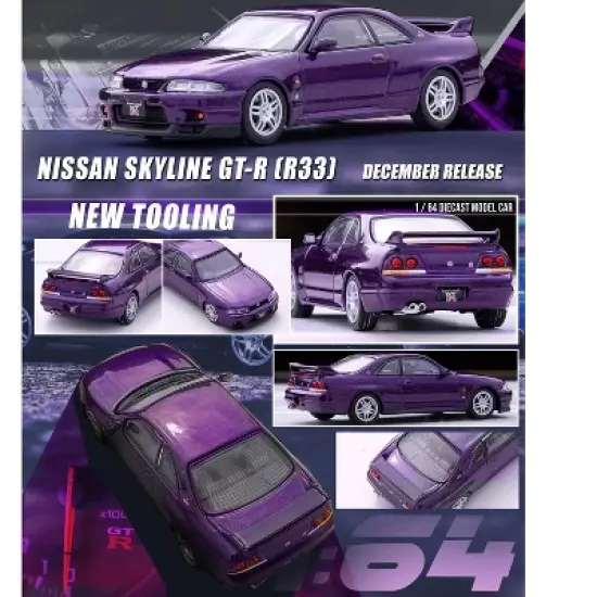 Nissan Skyline GT-R (R33) RHD (Right Hand Drive) Midnight Purple Metallic 1/64 Diecast Model Car by Inno Models image {2}