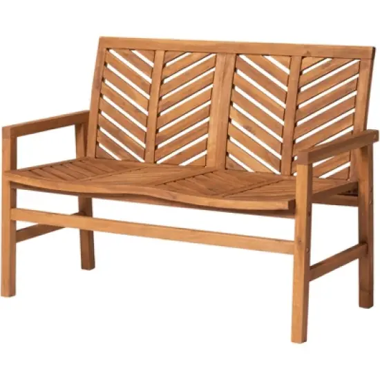 Slatted Chevron Acacia Wood Patio Loveseat &ndash; Saracina Home image {5}