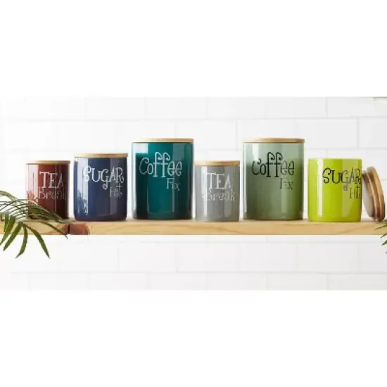 Design Imports Avocado Coffee/Sugar/Tea Ceramic Canister Set/3 image {2}