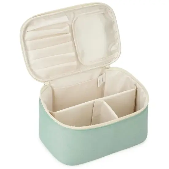 Narwey Travel Makeup Bag with Brush Compartments, Portable Cosmetic Bag Make up Bag Makeup Organizer Case with Brush Storage (Mint Green) image {6}