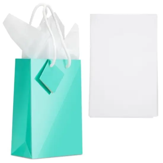 Blue Panda 20-Pack Small Teal Gift Bags with Handles, Tag, and Tissue Paper Sheets for Baby Shower, Wedding, Anniversary Party Favors, 7.9x5.5x2.5 in image {4}