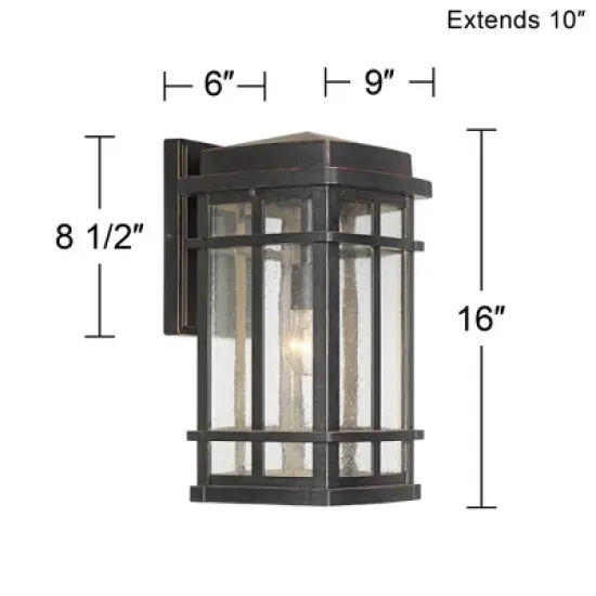 John Timberland Neri Mission Outdoor Wall Light Fixture Oil Rubbed Bronze 16" Clear Seedy Glass for Post Exterior Barn Deck House Porch Yard Patio image {6}