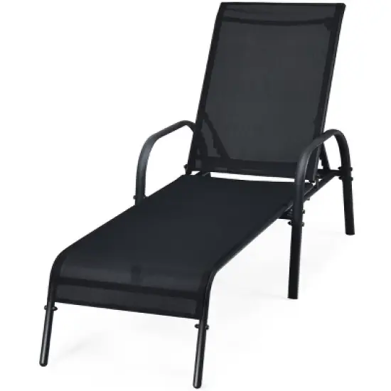 Tangkula Outdoor Chaise Lounge Chair Adjustable Reclining Bed with Backrest& Armrest image {2}