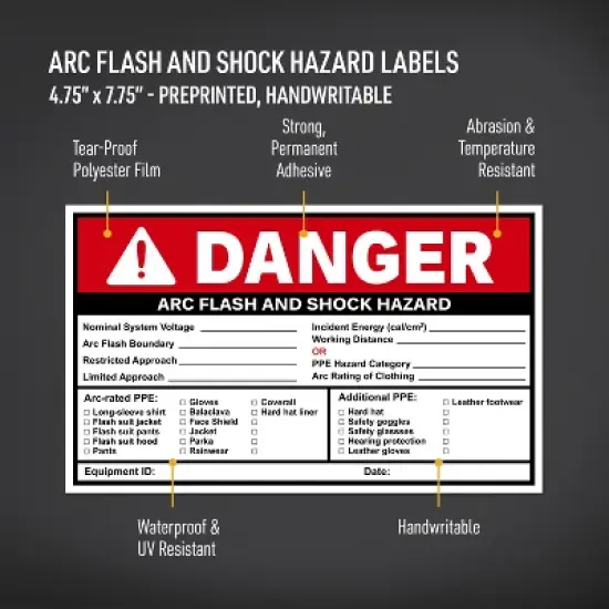 Avery Arc Flash/Shock Danger Labels, Waterproof, UV Resistant, Preprinted, Handwrite-Only, 4.75" x 7.75", 100 Warning Decal Labels image {1}