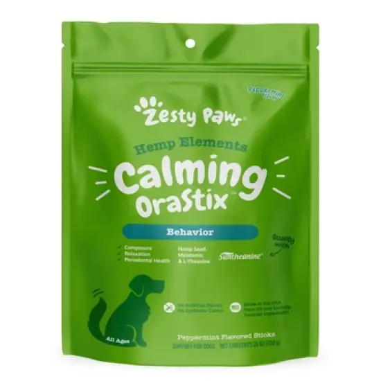 Zesty Paws Hemp Elements Behavior Calming OraStix for Dogs - Peppermint Flavor image {6}