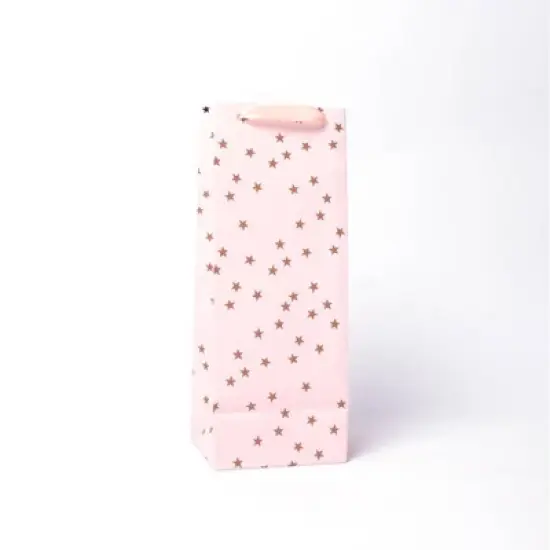 Wine Bag with Foil Stars Gold/Red/Pink - Spritz&trade;: Christmas Wine Bottle Gift Bag, Multicolor, Tall Paper Design image {2}