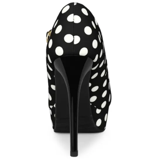 Allegra K Women's Polka Dots Platform Round Toe Ankle Strap Stiletto High Heel Pumps image {3}