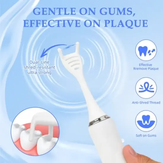 YEVYO Electric Flosser for Teeth - 140000 Ultra-High Frequency Dual-Line Flossing, Cleaning, Tongue Scraper, Gum Massager - Reusable Flossers, White image {5}