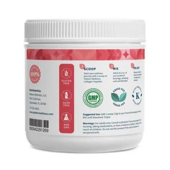 Pattern Wellness Collagen Peptides Powder - Strawberry Flavor (12.9 ounces) image {1}