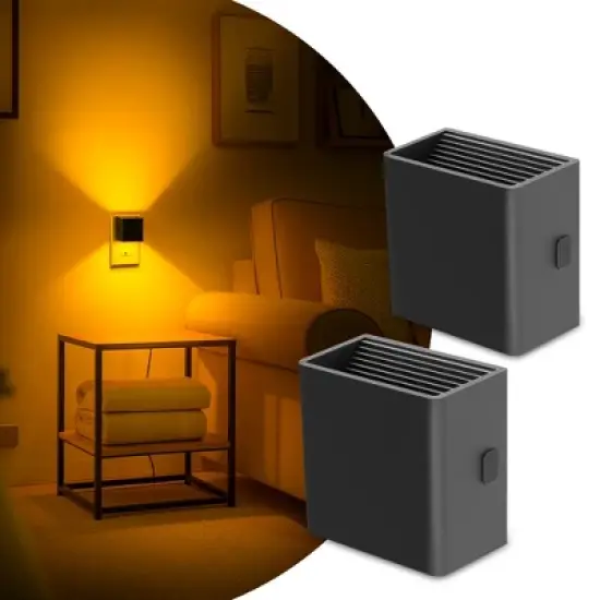 DORESshop 2-Pack 1W Plug-in Amber Square Wall Night Lights, Up & Down Illumination, Modern Bedroom or Hallway Accent image {1}