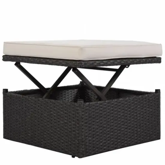 4pc Outdoor Wicker Rectangle Daybed with Canopy & Cushions - Beige - GODEER image {6}