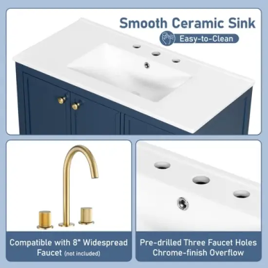 Christopher Knight Home Bathroom Vanity with Ceramic Sink, Bathroom Cabinet with Soft-Closing Door, Drawers of Different Sizes, Solid Wood Frame & Leg image {4}