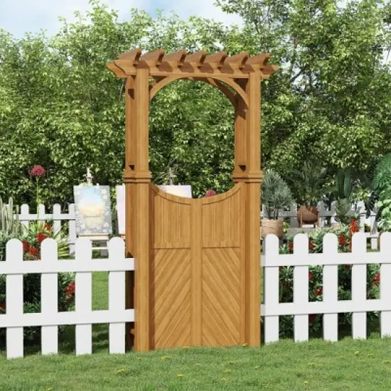 Outdoor Wood Garden Arbor with Gate, Wooden Arch Trellis for Climbing Planting Plant Stand, Yard, Garden Decor image {8}