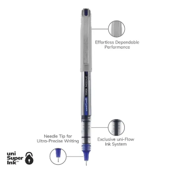 uni-ball uniball Vision Needle Rollerball Pens Fine Point 0.7mm Blue Ink Dozen (1734904) image {2}