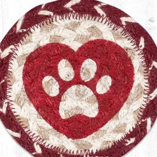 Earth Rugs Heart Paw Printed Jute Coaster 5"x5" Round Handcrafted Tabletop Accent image {1}