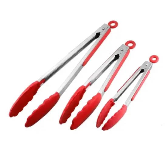 Unique Bargains Stainless Steel Silicone Tip Locking Mechanism Kitchen Tongs 1 Set image {4}