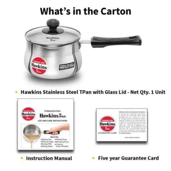 Hawkins 1.5L Stainless Steel Sauce Pan with Glass Lid: Induction & Gas Compatible, Hand Wash, 1 Year Warranty image {6}