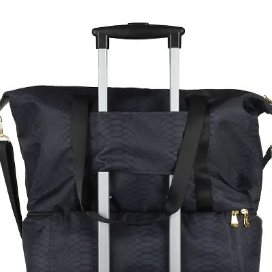 Rachel Rachel Roy 20" Black Snake Skin Duffle Bag With Shoe Compartment image {2}