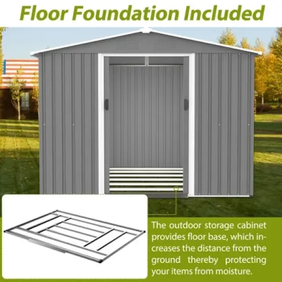 Gulches 8x6 FT Outdoor Tool Storage Shed with Metal Foundation & Lockable Doors,  All Weather Metal Sheds for Garden, Patio, Backyard, Lawn, Gray image {2}