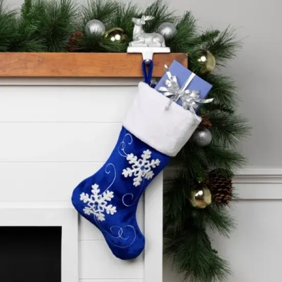 Northlight 20.5-Inch Royal Blue Velvet and White Snowflake Christmas Stocking image {1}