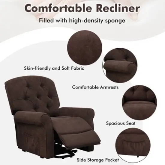 Costway Power Lift Recliner Chair Sofa for Elderly w/ Side Pocket & Remote Control Black\Brown image {7}