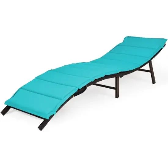 Tangkula 2PCS Outdoor Patio Rattan Wicker Lounge Chair Chaise Folding W/Cushions Turquoise image {7}