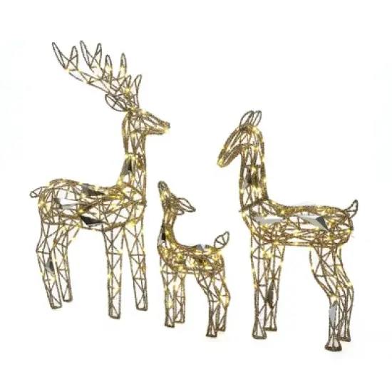 LuxenHome 3-Piece Gold Glitter Deer Family Outdoor Holiday Decoration with Lights Brown image {7}
