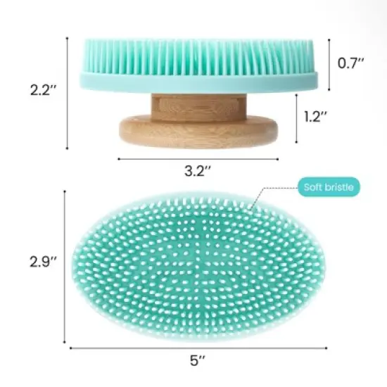 LiBa Silicone Body Scrubber - Soft Shower Brush with Bamboo Handle, image {1}