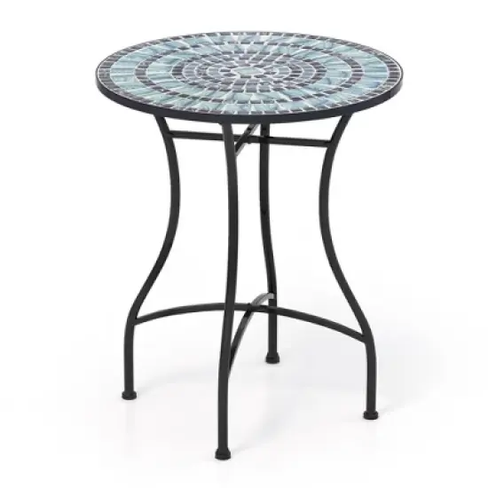 Tangkula 24 Inch Patio Bistro Table Metal Structure w/ Ceramic Tile Tabletop Heavy-Duty image {8}