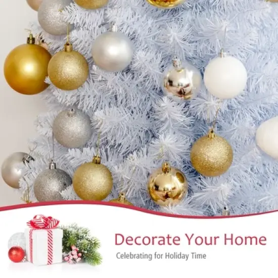 Costway 6ft Unlit Artificial Slim Pencil Christmas Tree with Metal Stand White image {6}