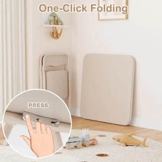 Garvee 3-Piece Boys and Girls Folding Set, Table and Chairs w/PU Cushion, No Assembly, For Eating/Reading/Playing, Beige image {5}