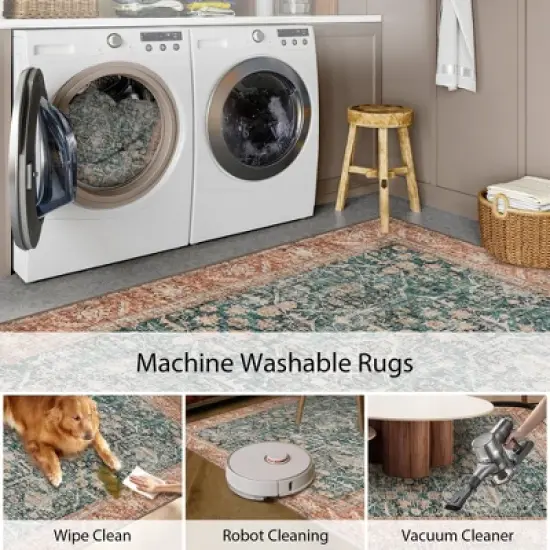 Lahome Oriental 8'2"x10' Area Rugs Ultra-Thin Soft Orange Rugs for Living Room Washable Non-Shed Print  Indoor Carpet for Bedroom Playroom Nursery image {4}