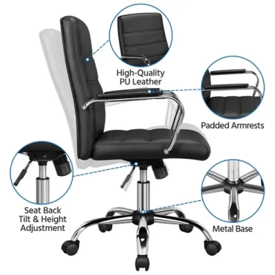 Yaheetech Mid-Back Office Chair with Arms 360&deg; Swivel PU Leather Office Executive Chair image {3}