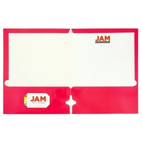 JAM 6pk 3 Hole Punch 2 Pocket Glossy Paper Folder - Pink image {1}