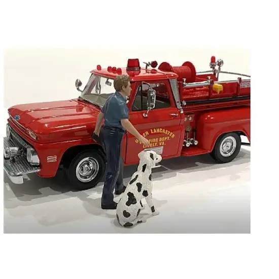 "Firefighters" Fire Dog Training Figures (Trainer and Dog) for 1/18 Scale Models by American Diorama image {3}