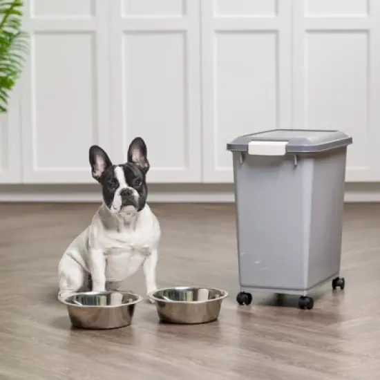 IRIS USA Dog Food Storage Container with Wheels, 2-Cup Scoop, Gray/Dark Gray image {1}